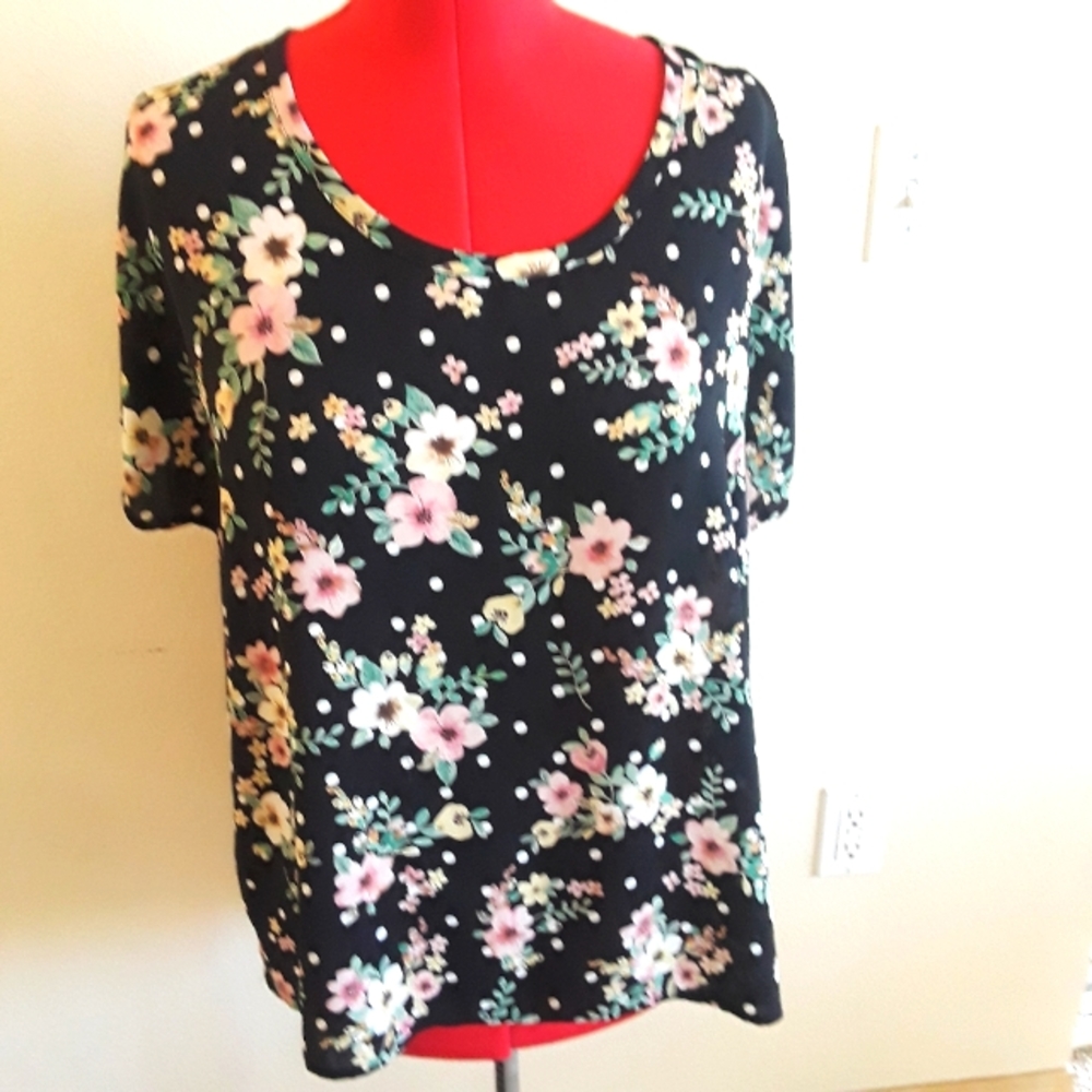 Everleigh Black Floral and Polka Dot Blouse With Pink, Yellow, and Green…